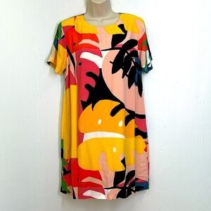 VICI - Bright Colorful Fun Print Short Sleeve Zip Up Mini Dress Size Large